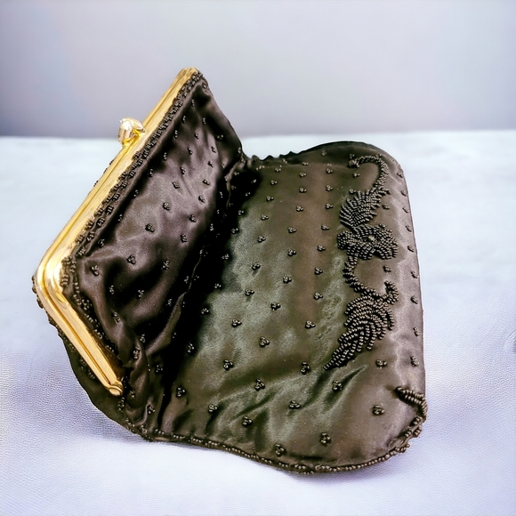 Beaded black fold over clutch bag - Picture 10 of 13